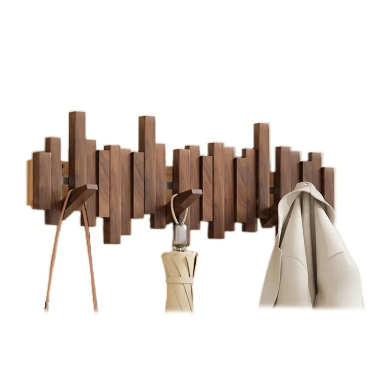 Coat Rack Wall-Mounted Wooden Folding Hooks
