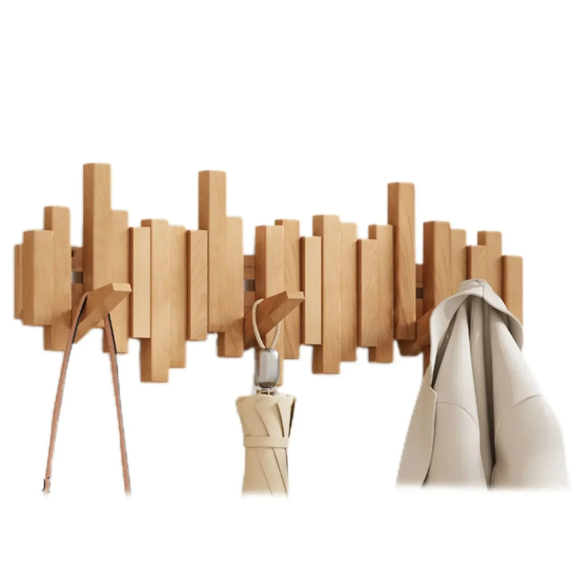 Coat Rack Wall-Mounted Wooden Folding Hooks