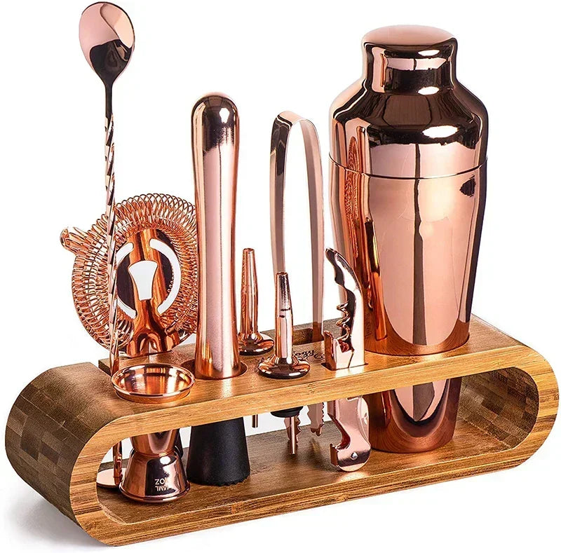 Cocktail Shaker Set Stainless Steel 10-Piece with Storage Stand