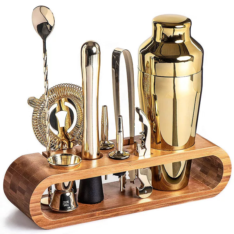Cocktail Shaker Set Stainless Steel 10-Piece with Storage Stand