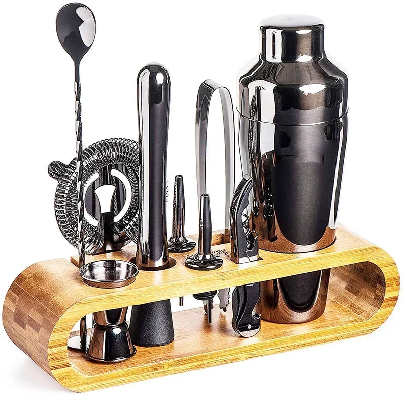 Cocktail Shaker Set Stainless Steel 10-Piece with Storage Stand