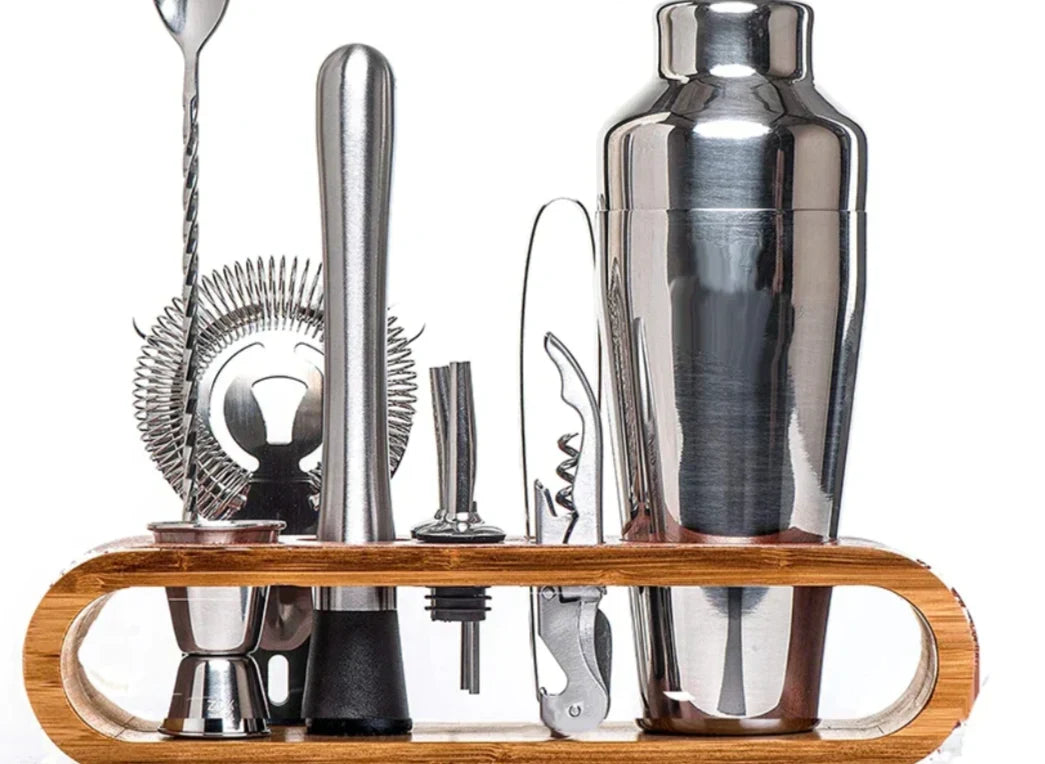 Cocktail Shaker Set Stainless Steel 10-Piece with Storage Stand