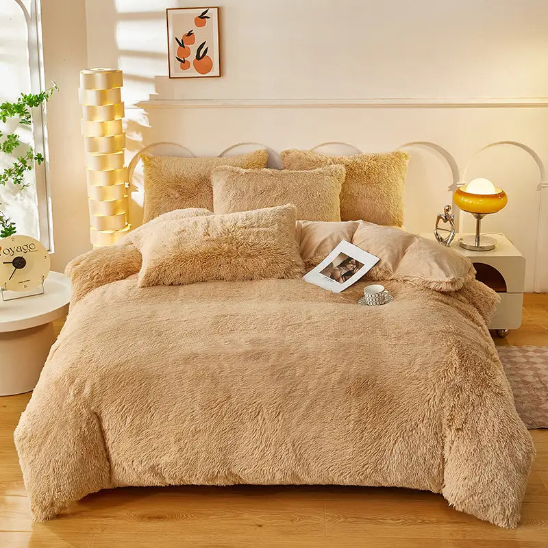 Comforter Set Plush Sherpa Fleece Machine-Washable Hidden Zipper