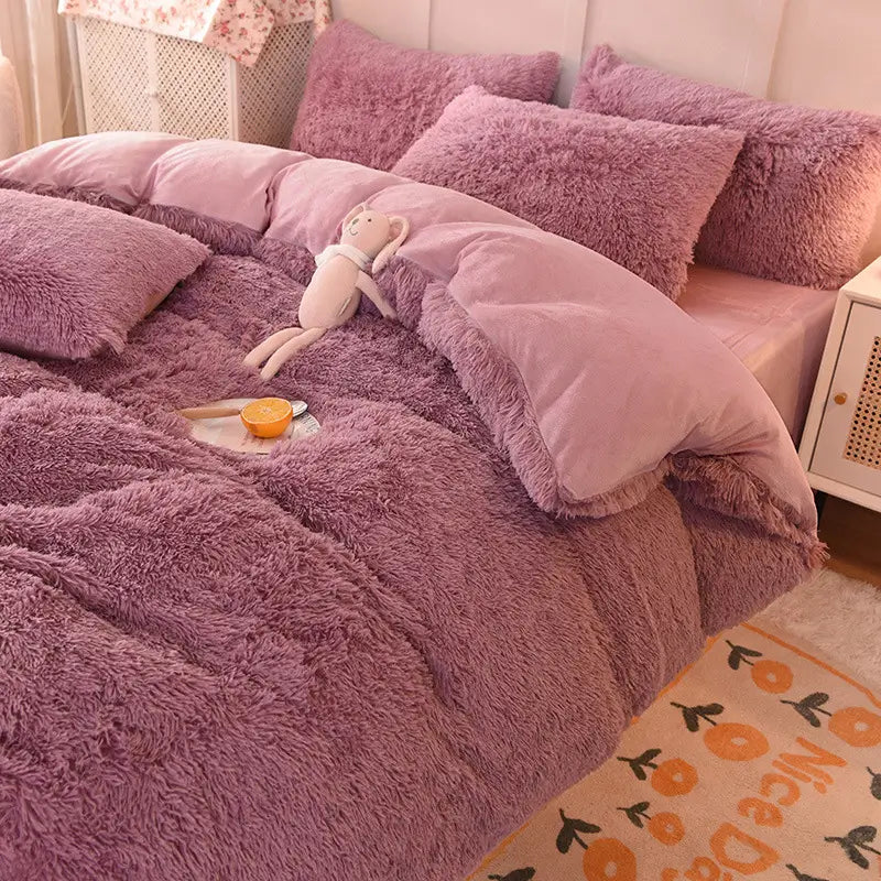 Comforter Set Plush Sherpa Fleece Machine-Washable Hidden Zipper