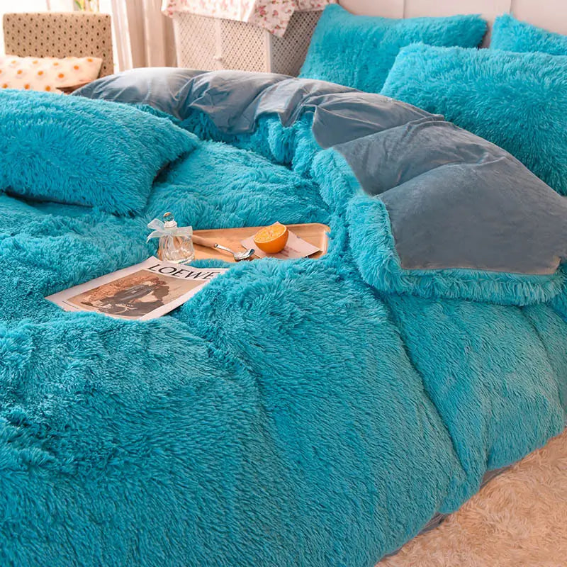 Comforter Set Plush Sherpa Fleece Machine-Washable Hidden Zipper