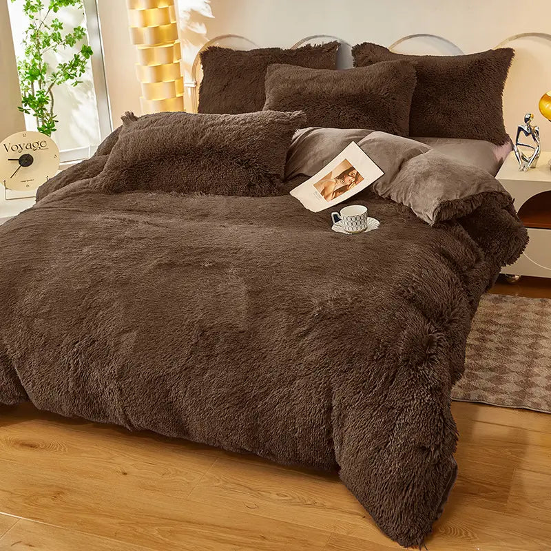 Comforter Set Plush Sherpa Fleece Machine-Washable Hidden Zipper