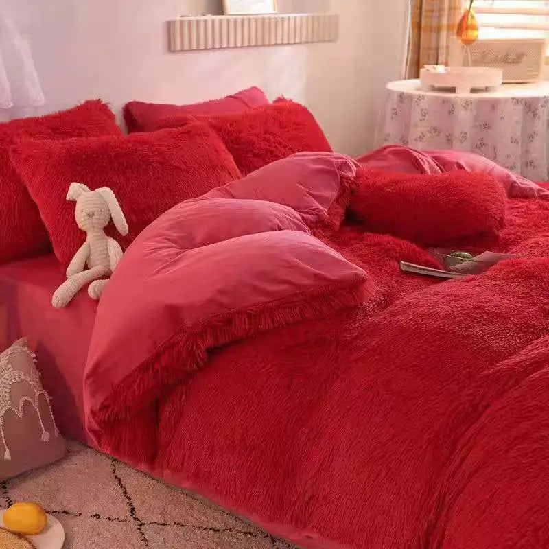 Comforter Set Plush Sherpa Fleece Machine-Washable Hidden Zipper