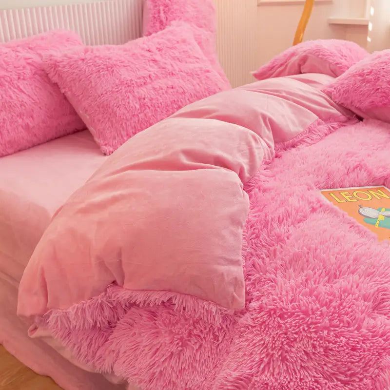 Comforter Set Plush Sherpa Fleece Machine-Washable Hidden Zipper
