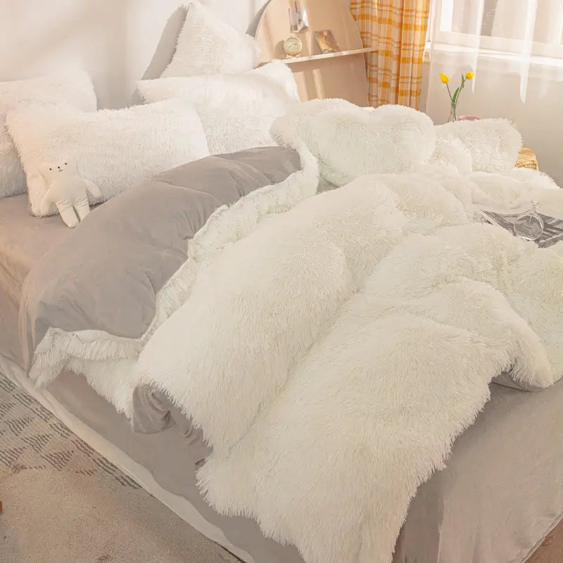 Comforter Set Plush Sherpa Fleece Machine-Washable Hidden Zipper