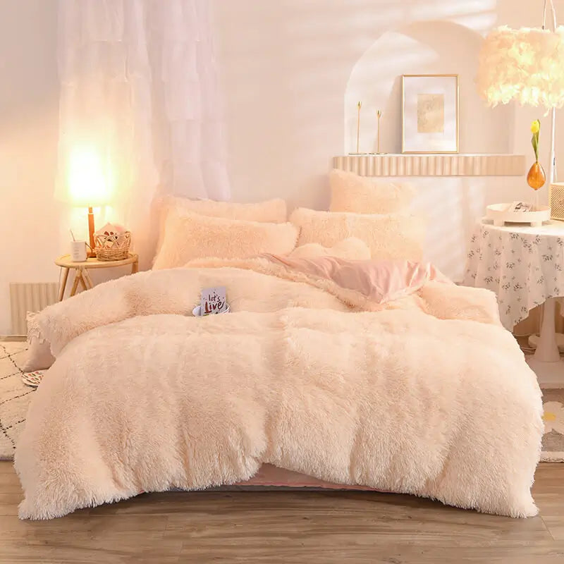 Comforter Set Plush Sherpa Fleece Machine-Washable Hidden Zipper