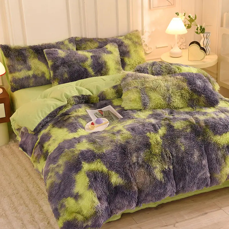 Comforter Set Plush Sherpa Fleece Machine-Washable Hidden Zipper