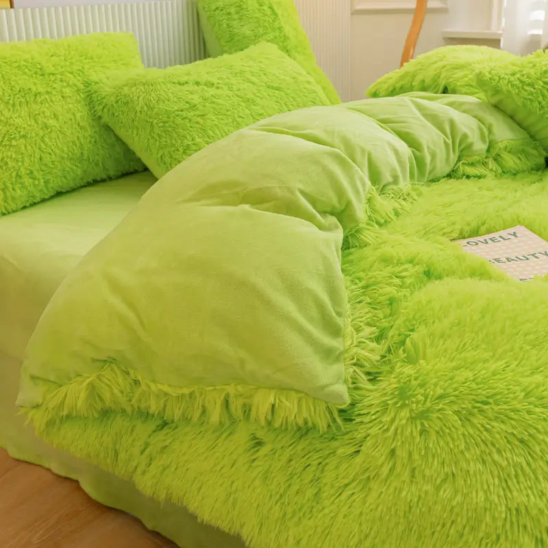 Comforter Set Plush Sherpa Fleece Machine-Washable Hidden Zipper