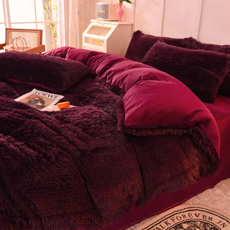 Comforter Set Plush Sherpa Fleece Machine-Washable Hidden Zipper