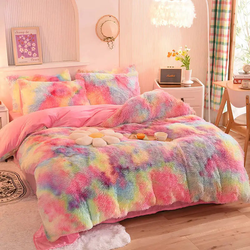 Comforter Set Plush Sherpa Fleece Machine-Washable Hidden Zipper