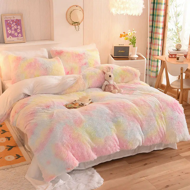 Comforter Set Plush Sherpa Fleece Machine-Washable Hidden Zipper