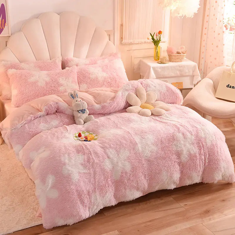 Comforter Set Plush Sherpa Fleece Machine-Washable Hidden Zipper