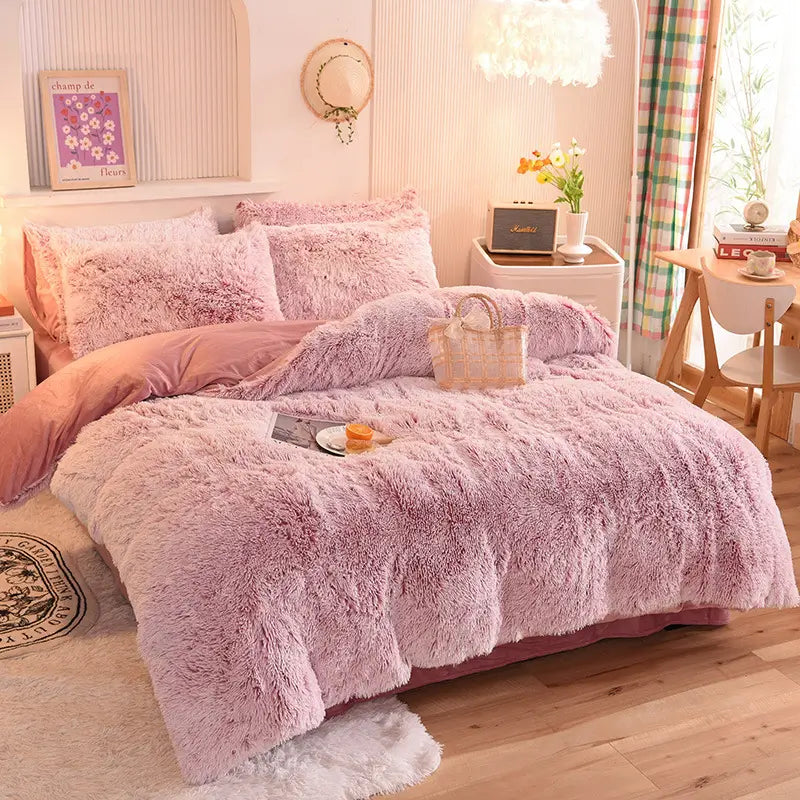 Comforter Set Plush Sherpa Fleece Machine-Washable Hidden Zipper