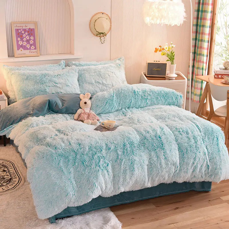 Comforter Set Plush Sherpa Fleece Machine-Washable Hidden Zipper
