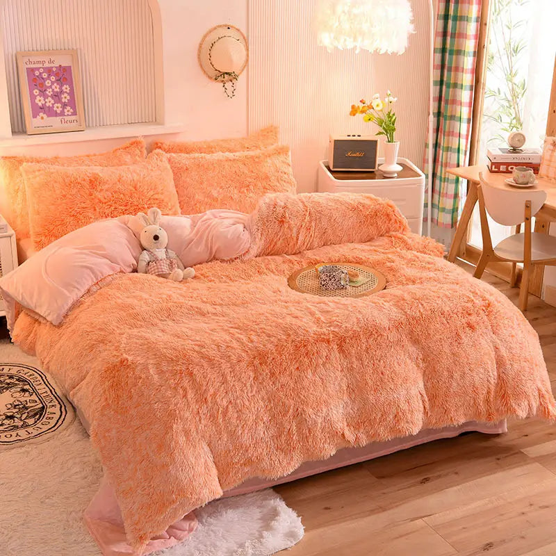 Comforter Set Plush Sherpa Fleece Machine-Washable Hidden Zipper