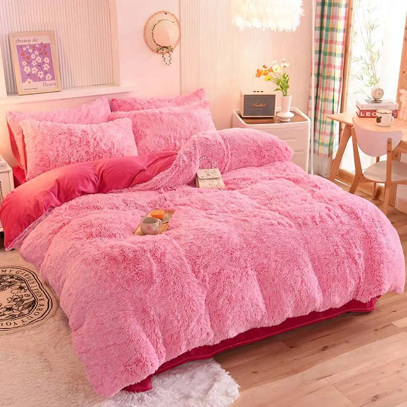 Comforter Set Plush Sherpa Fleece Machine-Washable Hidden Zipper