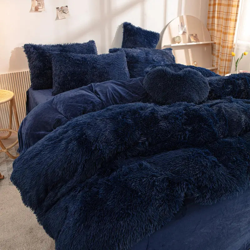 Comforter Set Plush Sherpa Fleece Machine-Washable Hidden Zipper