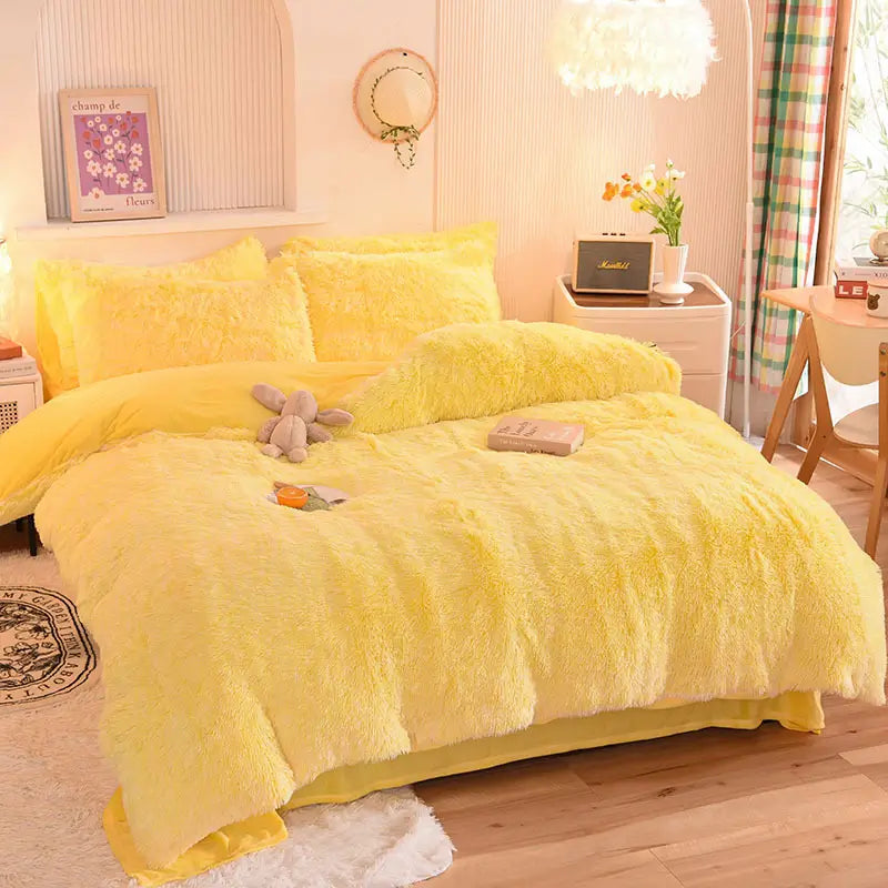 Comforter Set Plush Sherpa Fleece Machine-Washable Hidden Zipper