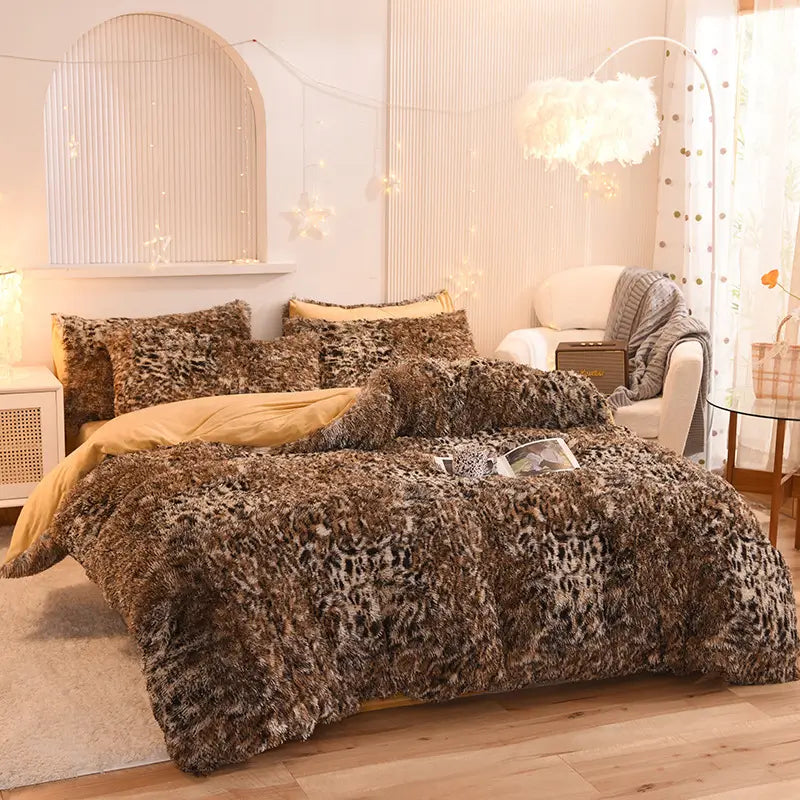 Comforter Set Plush Sherpa Fleece Machine-Washable Hidden Zipper