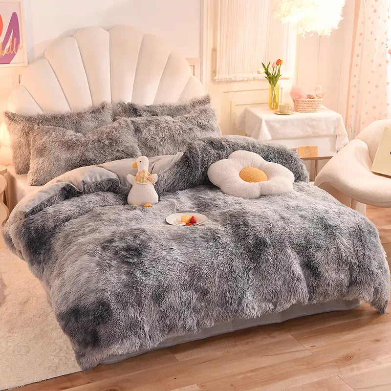 Comforter Set Plush Sherpa Fleece Machine-Washable Hidden Zipper