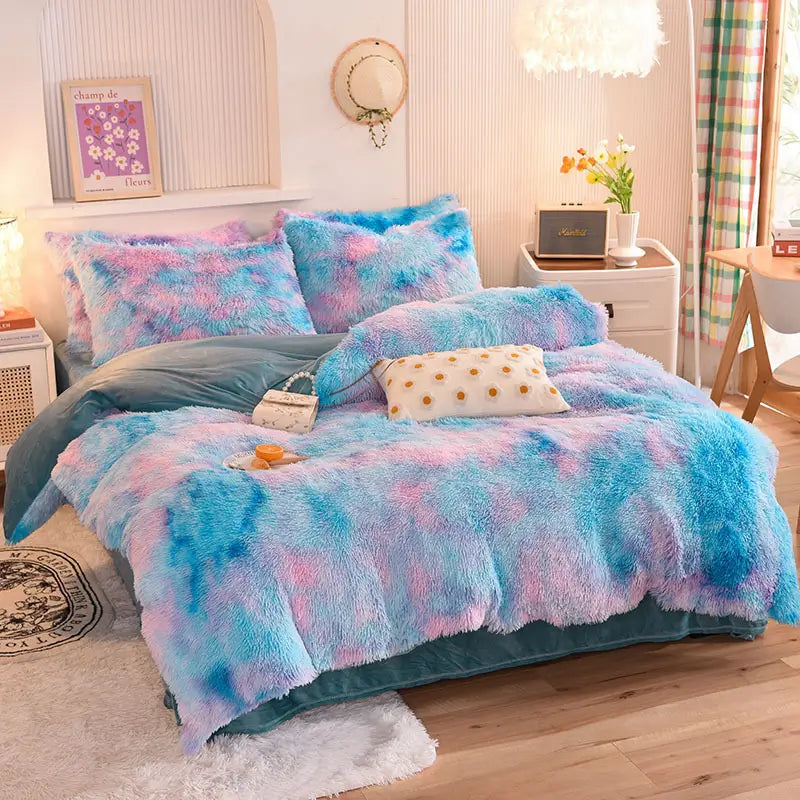 Comforter Set Plush Sherpa Fleece Machine-Washable Hidden Zipper