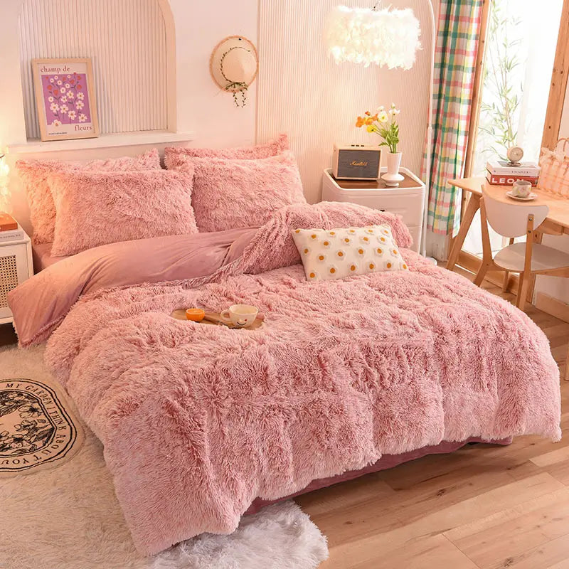 Comforter Set Plush Sherpa Fleece Machine-Washable Hidden Zipper