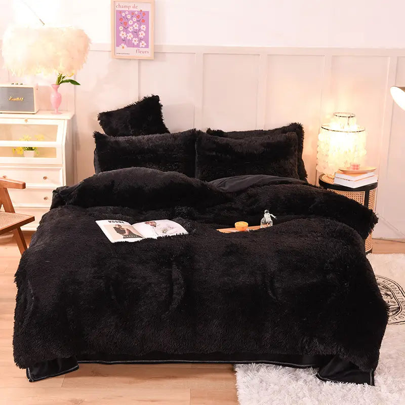 Comforter Set Plush Sherpa Fleece Machine-Washable Hidden Zipper