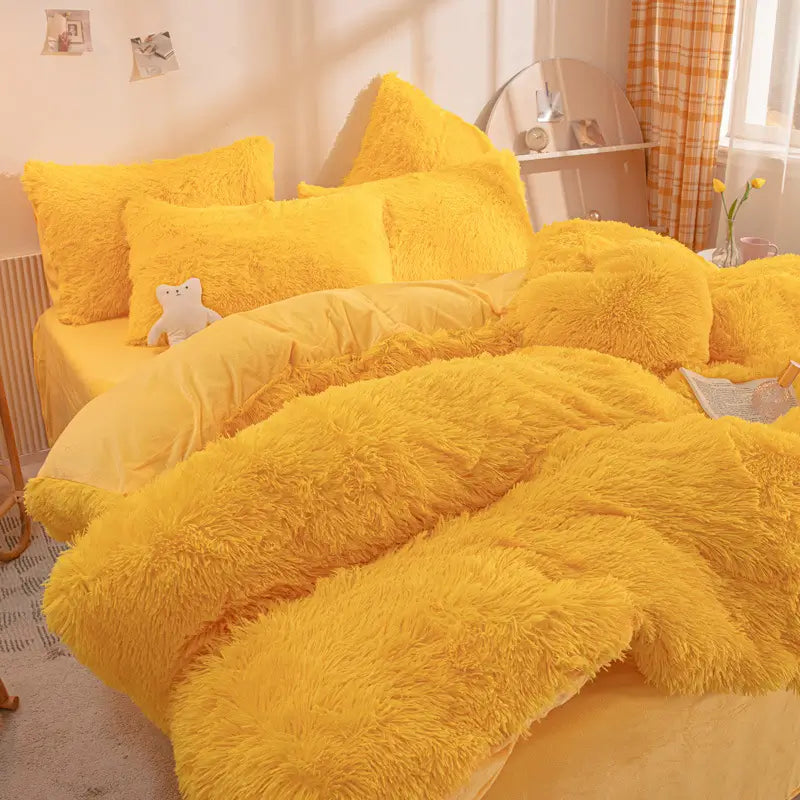 Comforter Set Plush Sherpa Fleece Machine-Washable Hidden Zipper