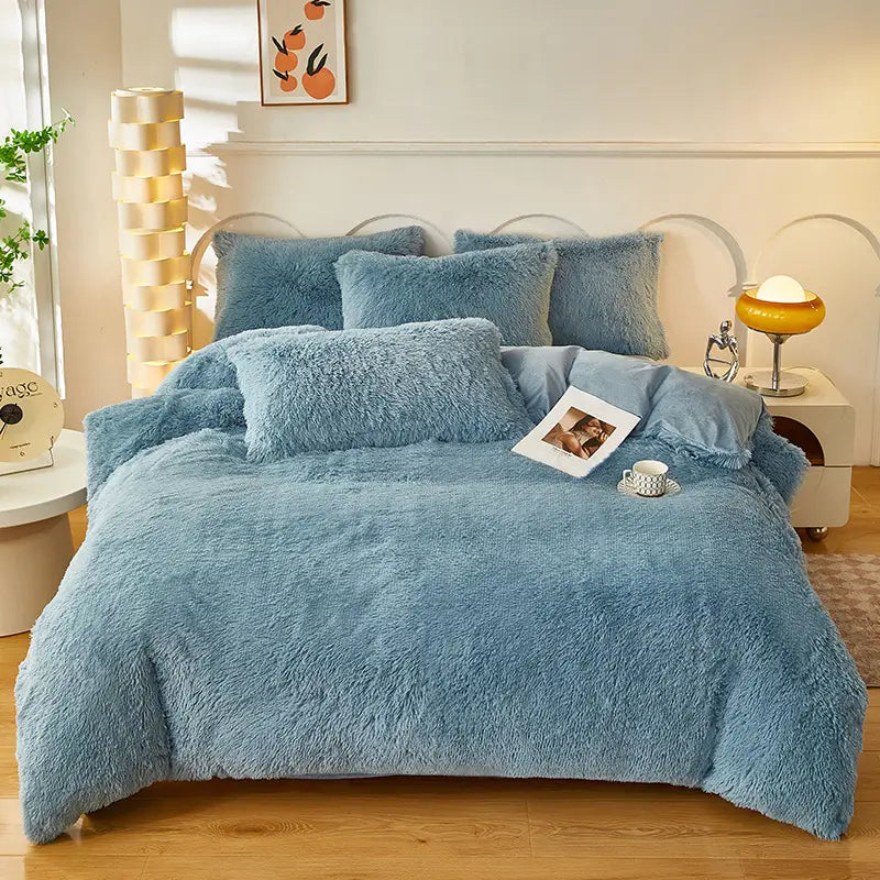 Comforter Set Plush Sherpa Fleece Machine-Washable Hidden Zipper