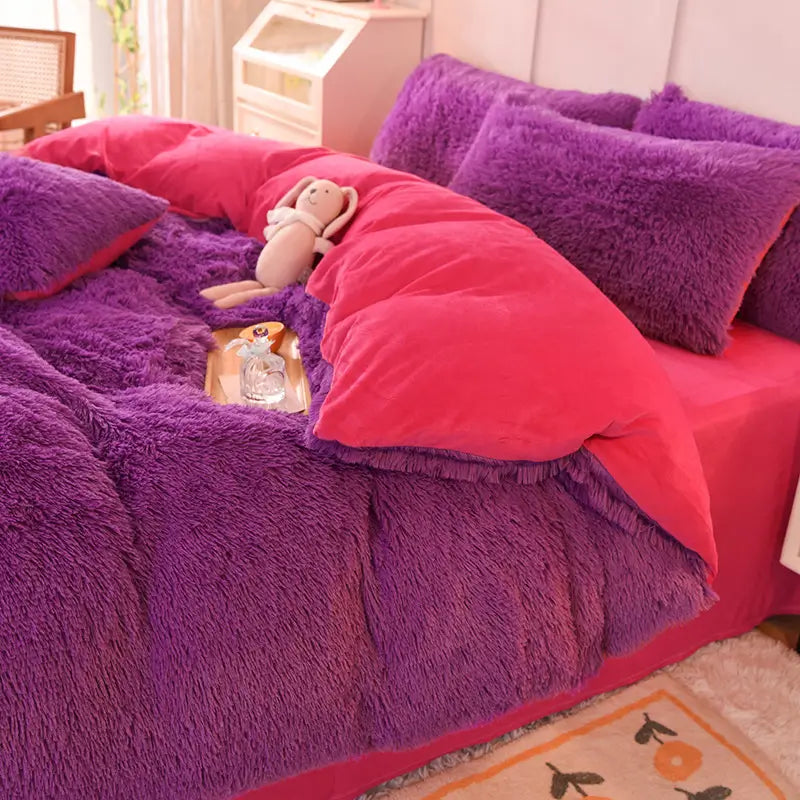 Comforter Set Plush Sherpa Fleece Machine-Washable Hidden Zipper