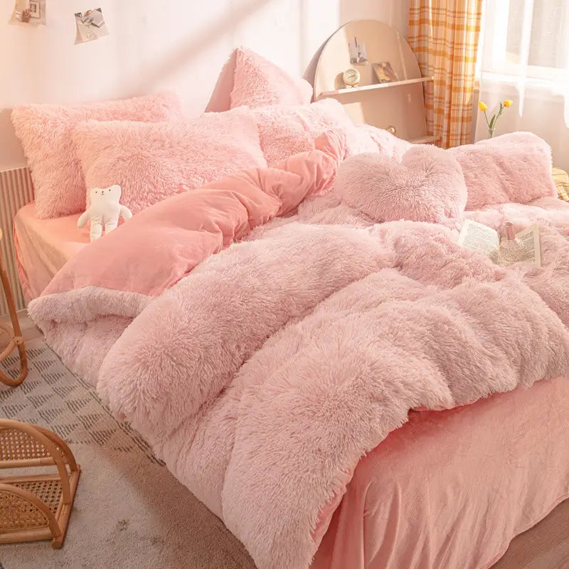 Comforter Set Plush Sherpa Fleece Machine-Washable Hidden Zipper