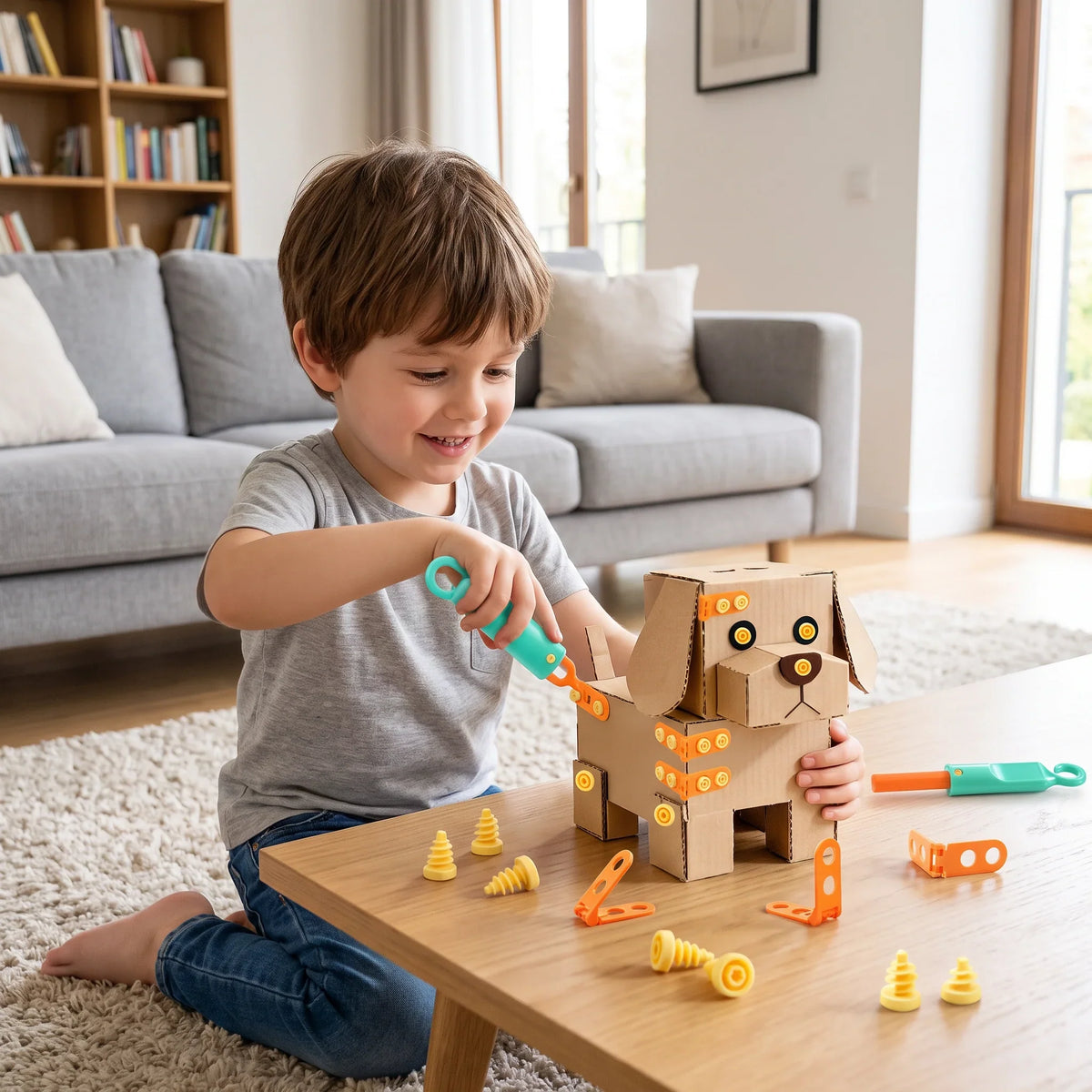 Construction Kit for Kids Cardboard STEM Set of 100 With Tools