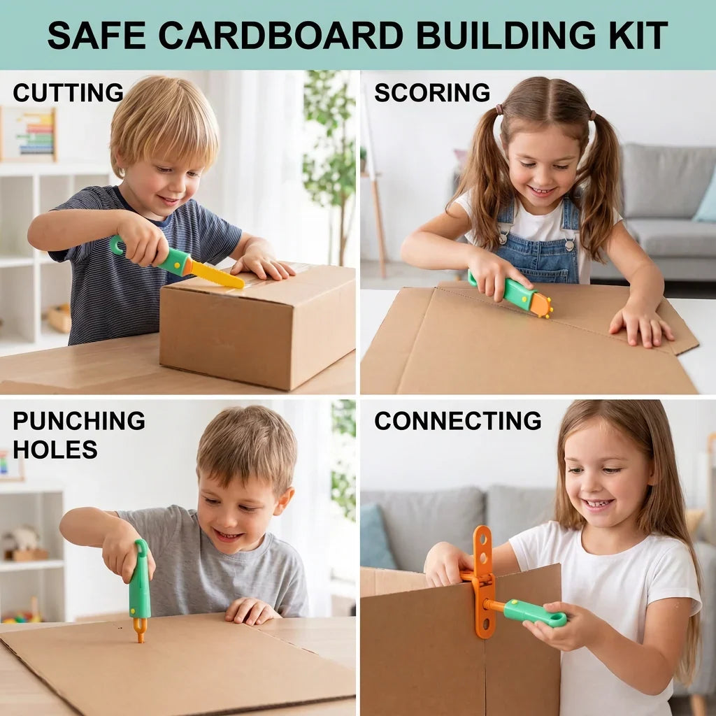 Construction Kit for Kids Cardboard STEM Set of 100 With Tools