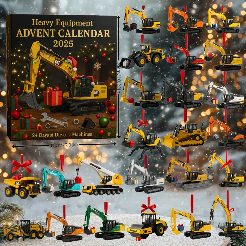 Construction Vehicle Advent Calendar Die-Cast Metal 24-Piece Set with Moving Parts