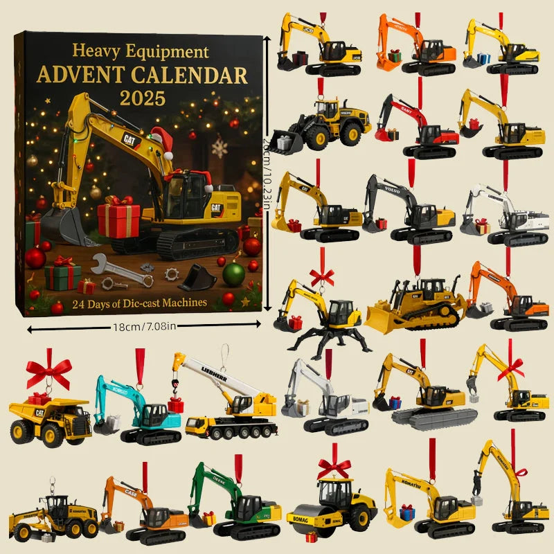 Construction Vehicle Advent Calendar Die-Cast Metal 24-Piece Set with Moving Parts