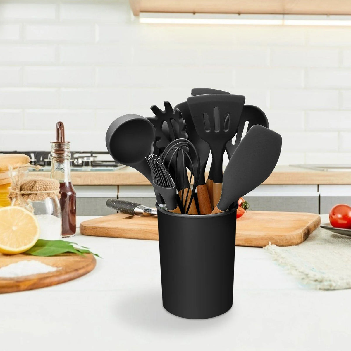 Cooking Utensil Set Silicone Wooden Handles Set of 11