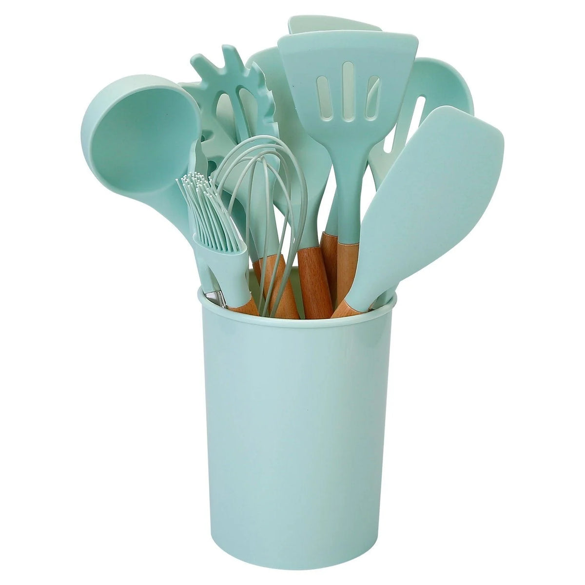 Cooking Utensil Set Silicone Wooden Handles Set of 11