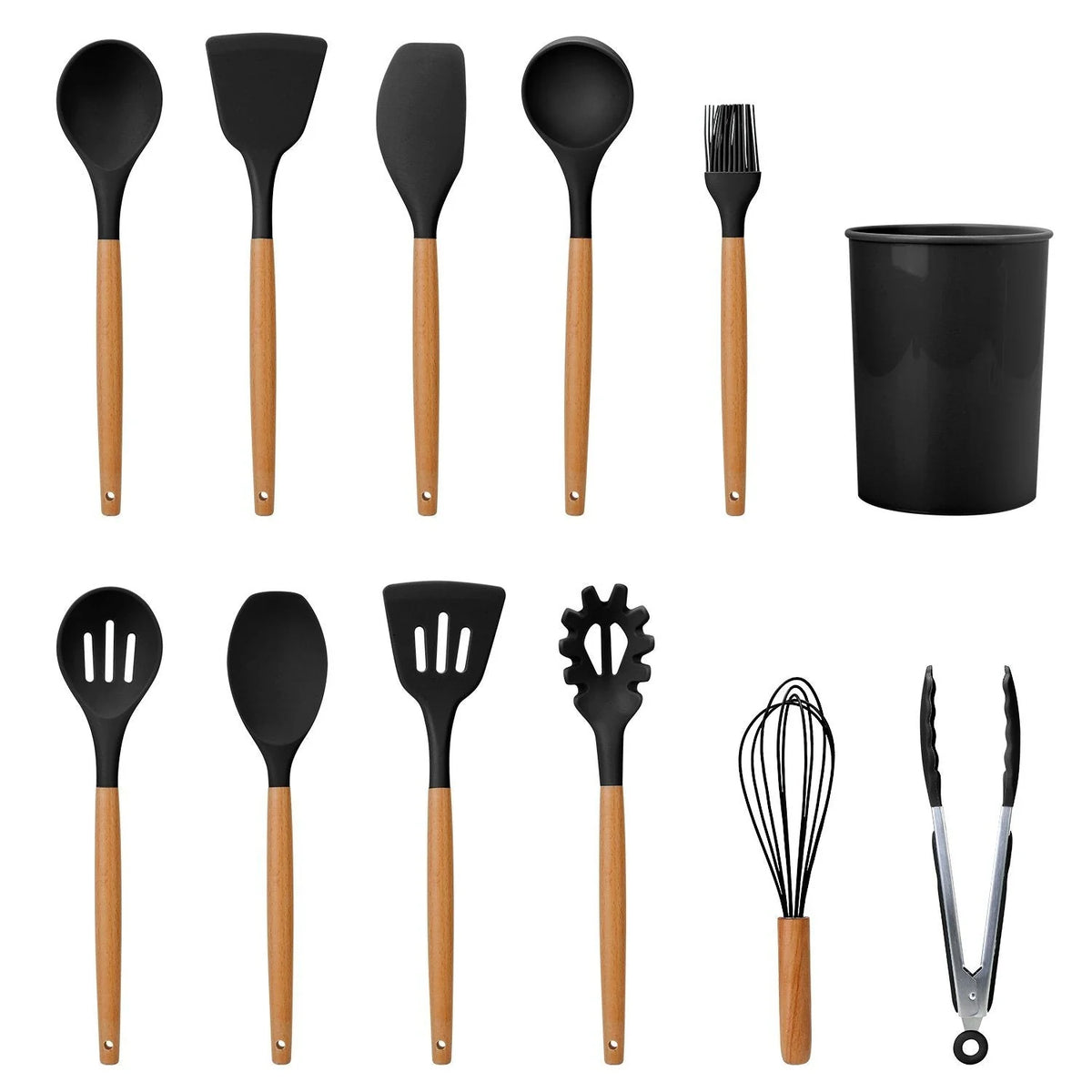 Cooking Utensil Set Silicone Wooden Handles Set of 11