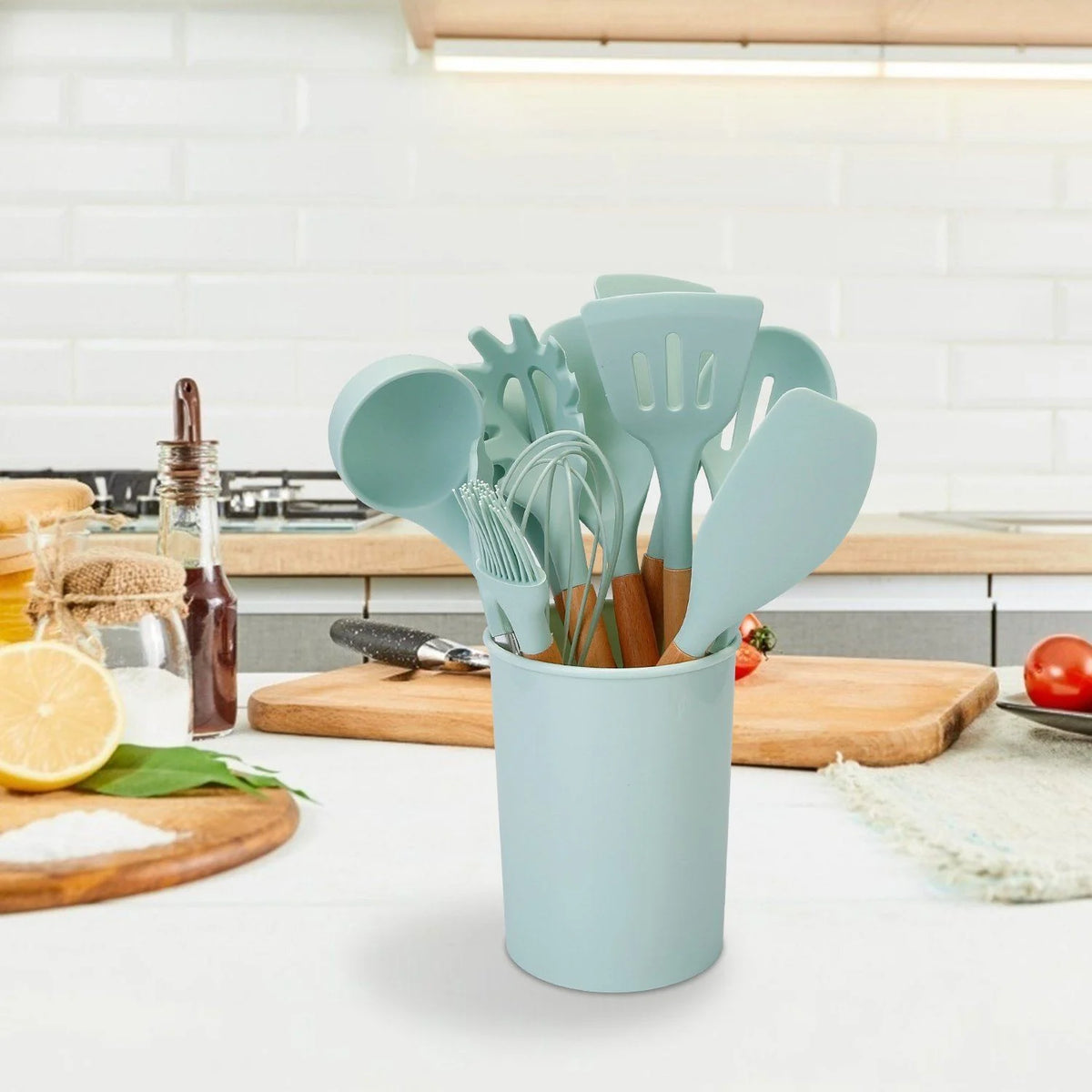 Cooking Utensil Set Silicone Wooden Handles Set of 11