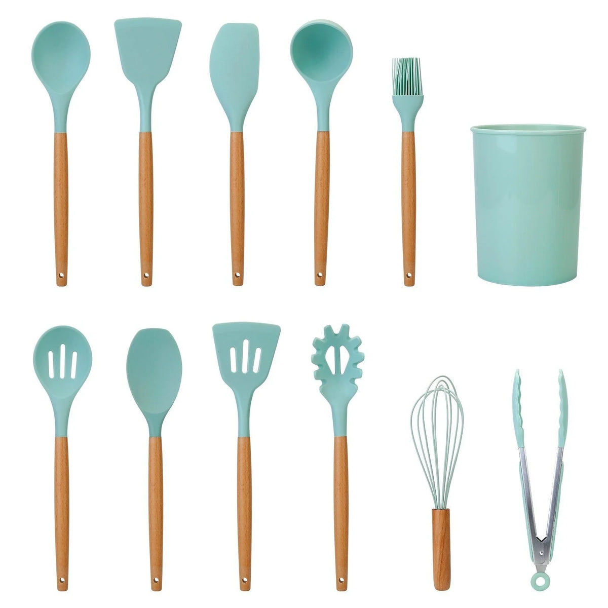 Cooking Utensil Set Silicone Wooden Handles Set of 11
