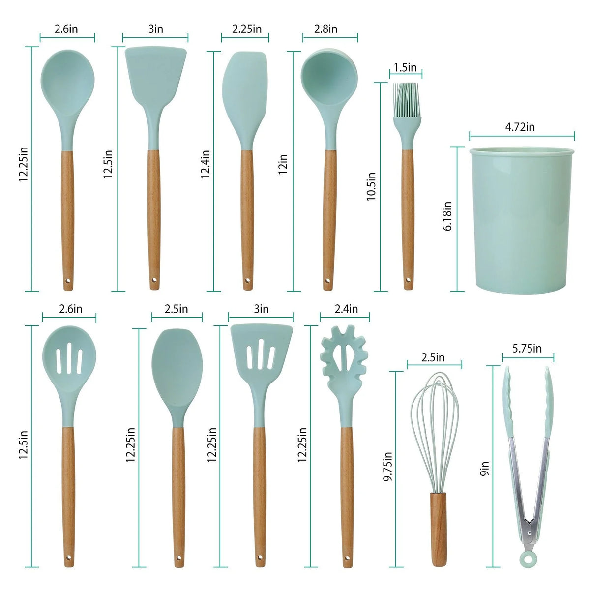 Cooking Utensil Set Silicone Wooden Handles Set of 11