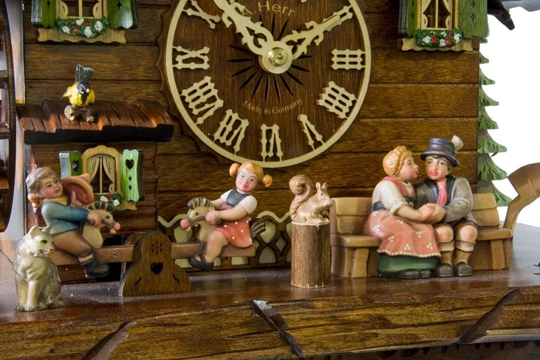 Cuckoo Clock Hand-Painted Wood Chalet Design Swinging Pendulum & Music