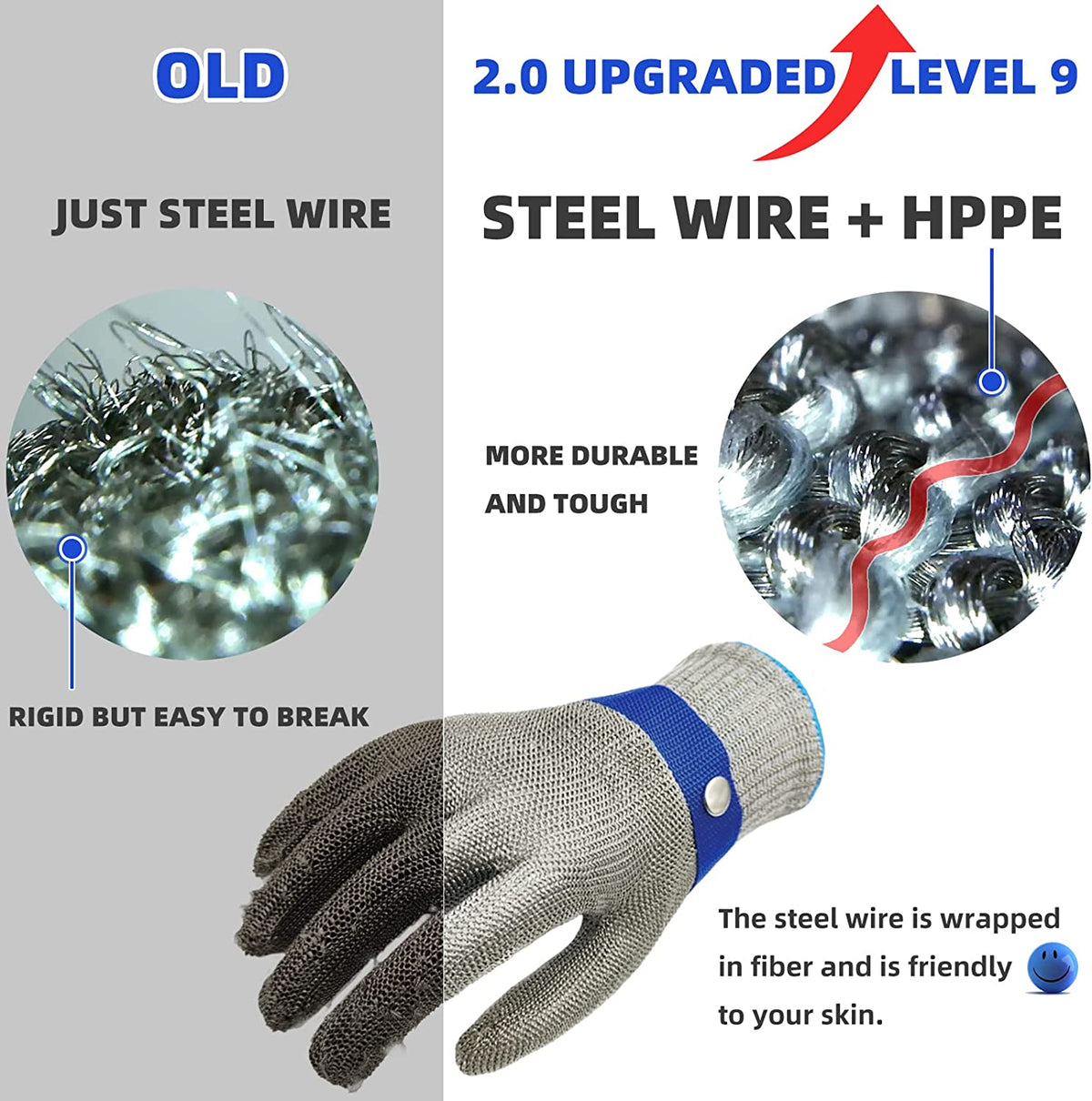 Cut-Resistant Glove 316L Stainless Steel ANSI A9 Dishwasher-Safe