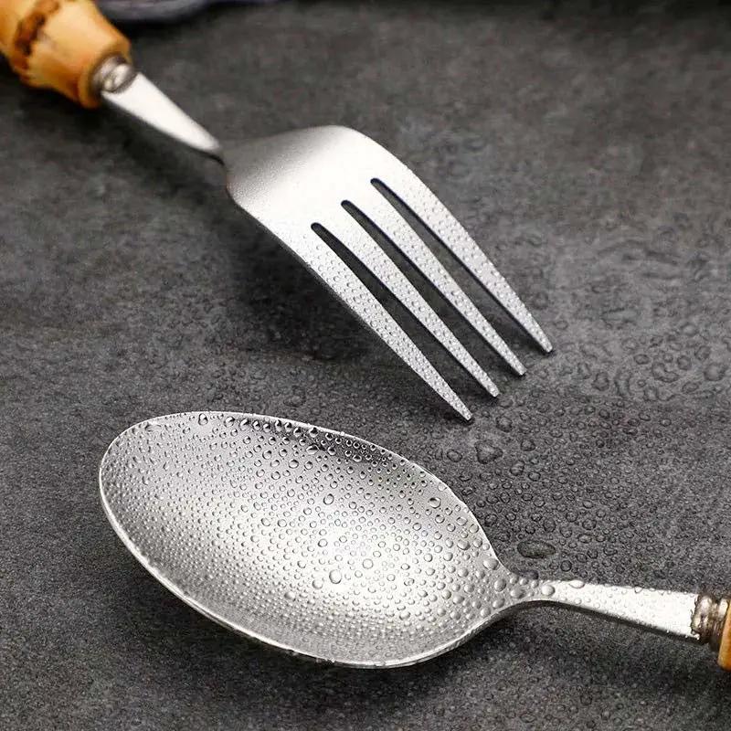Cutlery Set Stainless Steel Bamboo-Style Handles 24-Piece Dishwasher-Safe