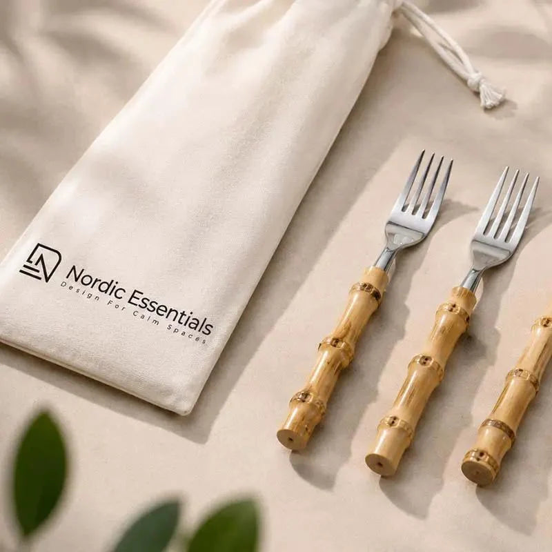Cutlery Set Stainless Steel Bamboo-Style Handles 24-Piece Dishwasher-Safe