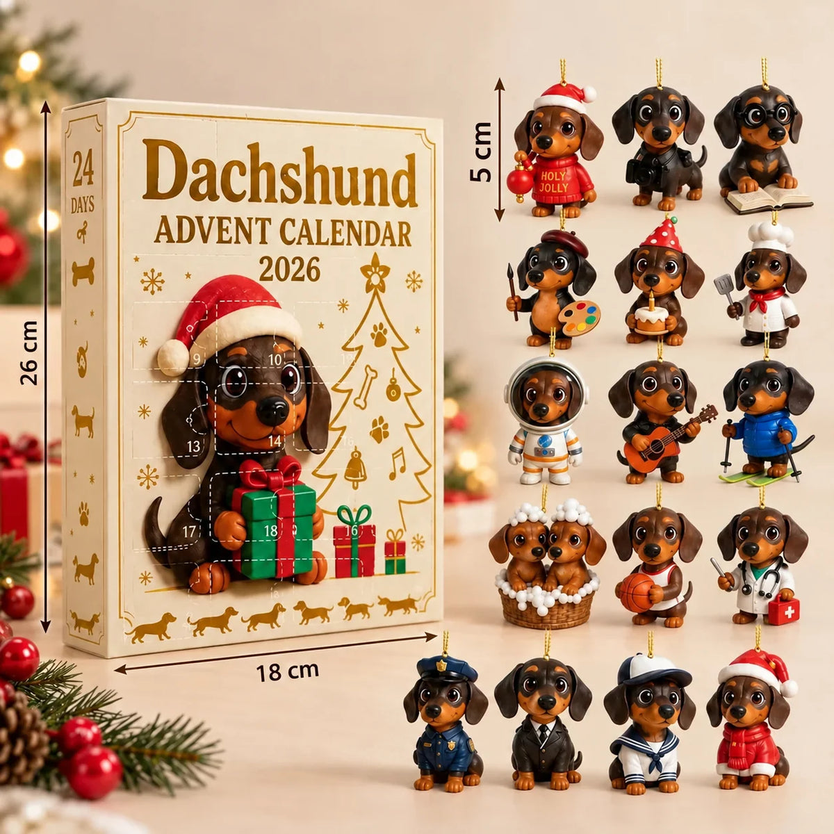 Dachshund Advent Calendar 24-Day Countdown Collectible Figurines